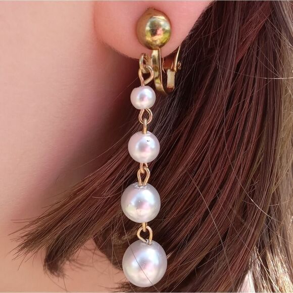 Hand Crafted Jewelry - Faux pearl chain earrings